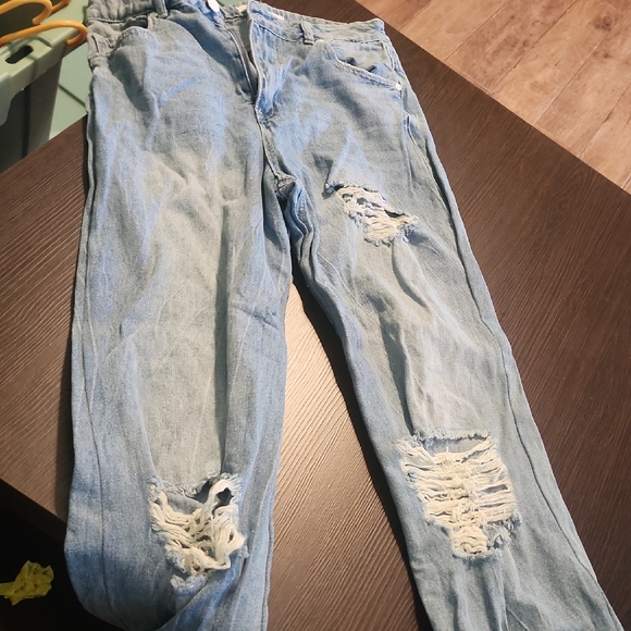 Almost Famous Light Blue Distressed Women's Jeans - Picture 1 of 7